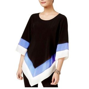 Alfani Black Black Blue Colorblocked V-hem Tunic Blouse
